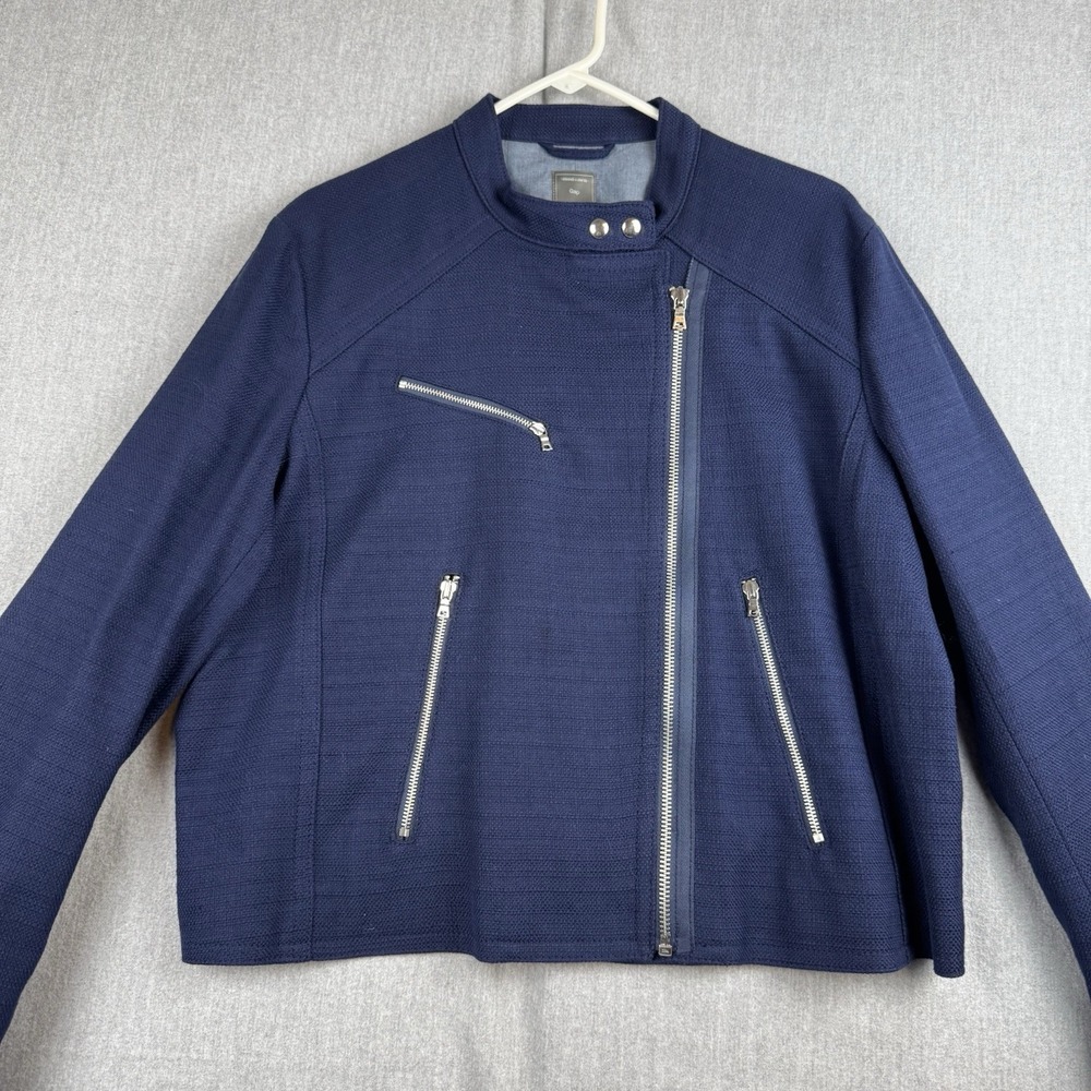 Gap Moto Women's Jacket Navy Uniform 100% Cotton Spring‎ Zipper Detail XXL Nice